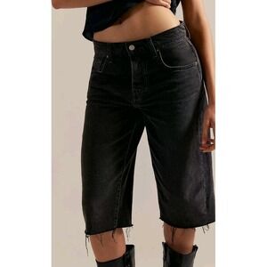 We The Free Free People Black Denim Jam Session Bermuda Shorts Raw Hem Sz 31 NWT